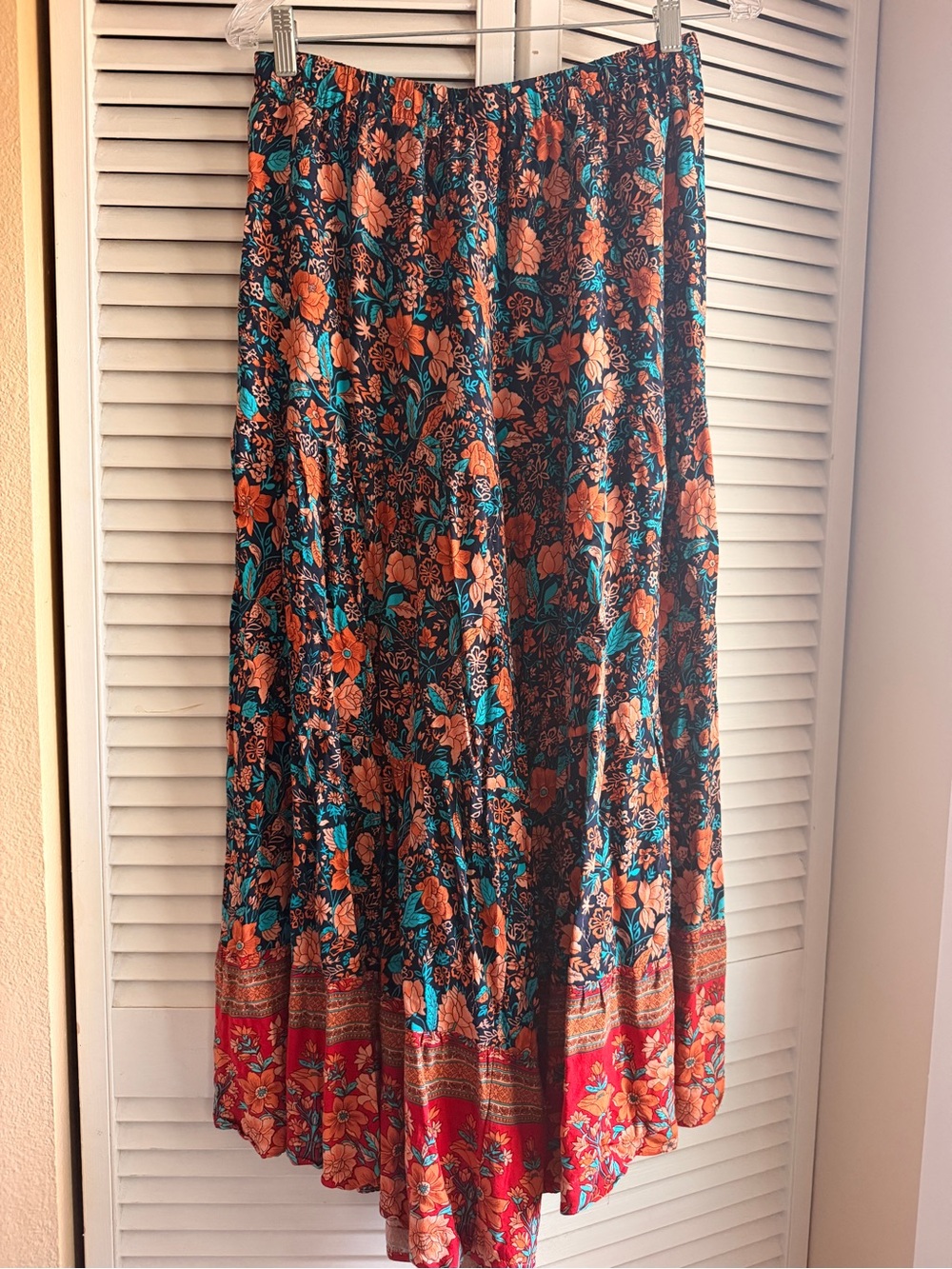 NATURAL LIFE Black Palazzo Pants With Orange & Teal Floral Print